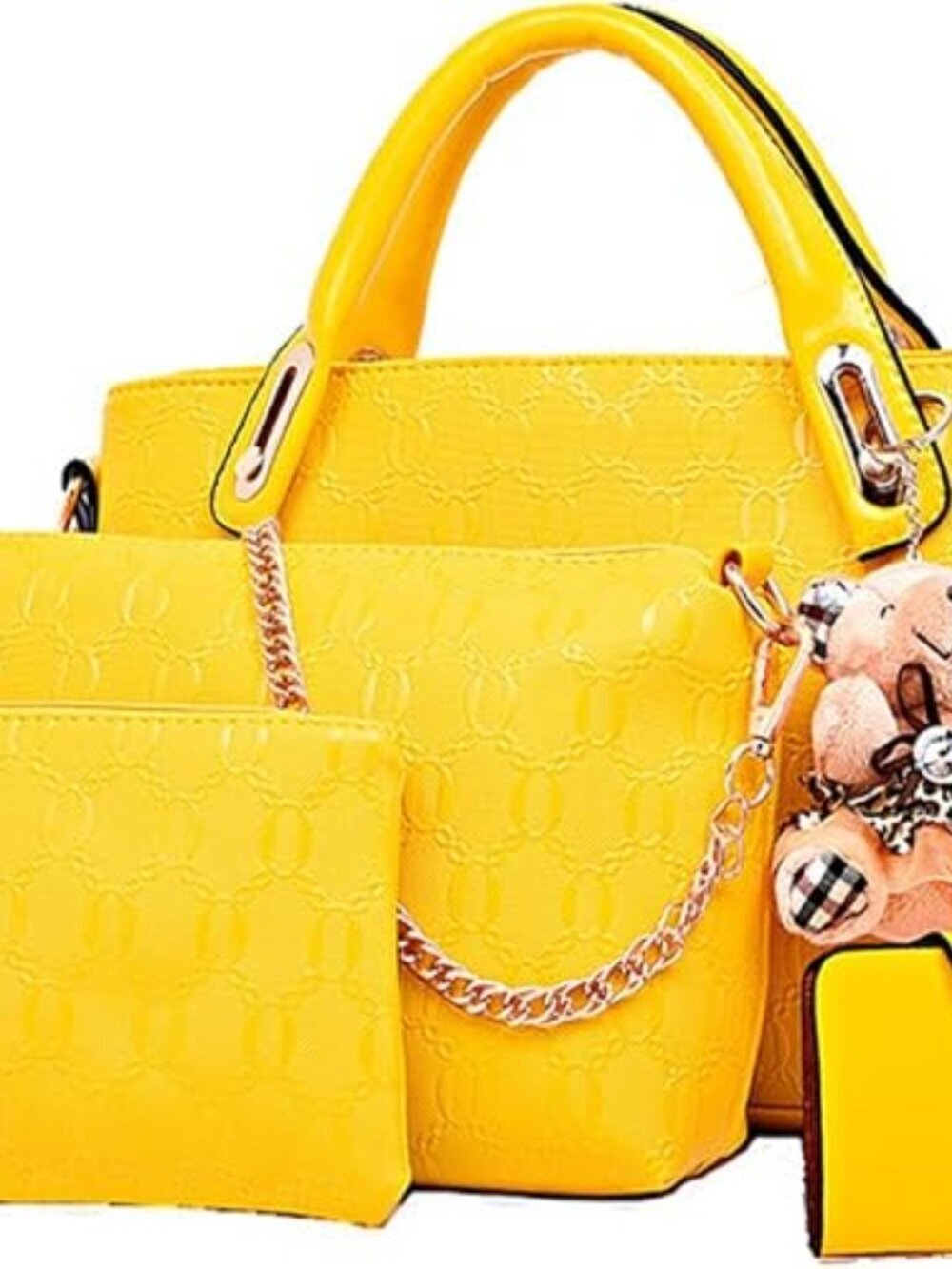 BRAND NEW Women 4 Pcs Top Handle Satchel Hobo Yellow Handbag Set